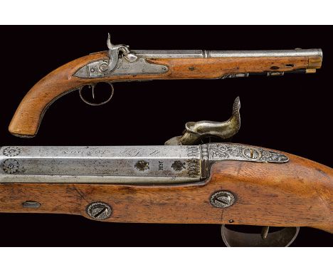 A percussion pistol by Nock, dating: mid-19th Century, provenance: London, dating: mid-19th Century, provenance: London, Smoo