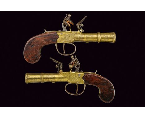 A pair of navy flintlock pocket pistols, dating: first quarter of the 19th Century, provenance: England, dating: first quarte