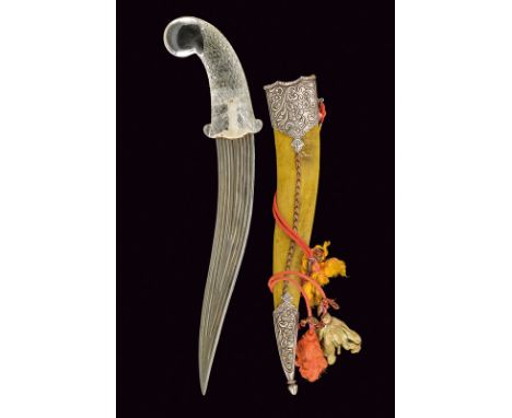 A kandshar with Rock Crystal hilt, dating: circa 1900, provenance: India, dating: circa 1900, provenance: India, Curved, doub