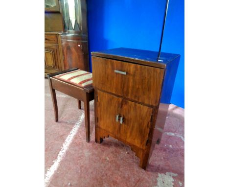 An Art Deco Plus-A-Gram cabinet together with an Edwardian mahogany storage piano stool