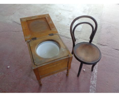 A child's bentwood chair together with an antique commode stool 