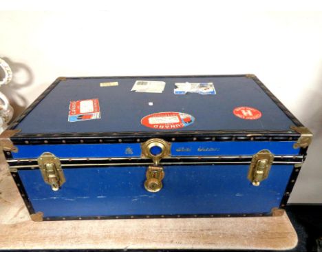 A 20th century metal bound travelling trunk bearing Cunard Line labels 