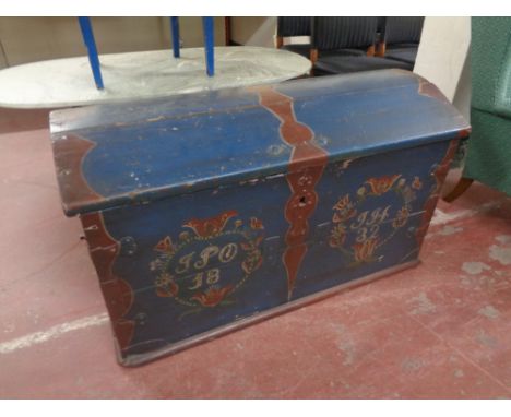 A 19th century painted dome topped chipping trunk 