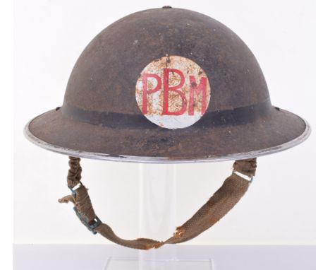 WW2 British Civil Defence Factory Workers Steel Helmet, interesting example retaining the black paint finish to the exterior,