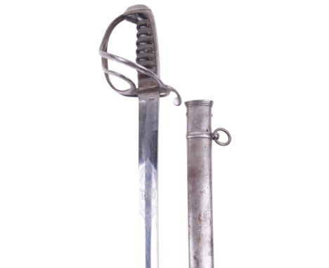 Unusual Fencible Cavalry Officers Sword, slightly curved single edge polished blade by Parker Field & Sons 233 Holborn London