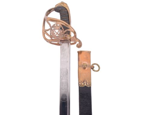 Scarce George IV 1822 Pattern General Officers Sword, pipe back polished blade etched with crowned GR IV within laurel wreath