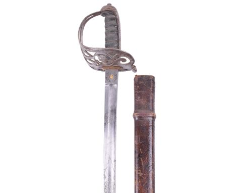 1827 Pattern Officers Sword of the Staffordshire Rifles, regulation Wilkinson blade No. 10435 etched with crowned VR cipher, 