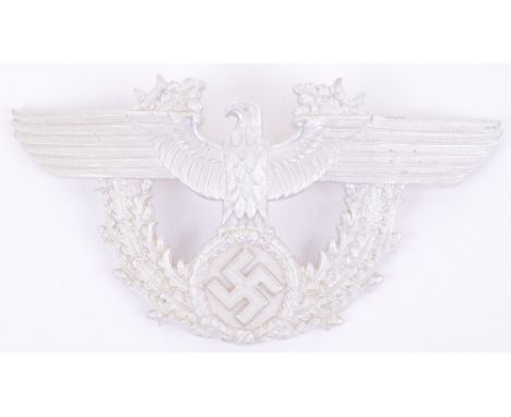 Third Reich Police Shako Eagle Helmet Plate, good aluminium example with screw post fittings to the reverse of the plate. Goo