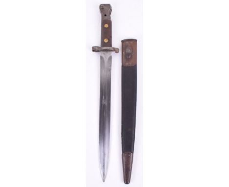 British 1888 Lee Metford Mk III Bayonet, having wood grips with brass securing rivets. Pommel stamped “802” and with oil hole