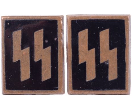 Pair of WW2 German Allgemeine-SS Cuff Links, brass examples with black enamel rectangular fronts with brass SS runes to the c
