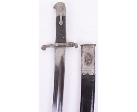 British 1856 Pattern Bayonet, complete with two piece black chequered grips, steel pommel, cross guard with muzzle ring. Hous