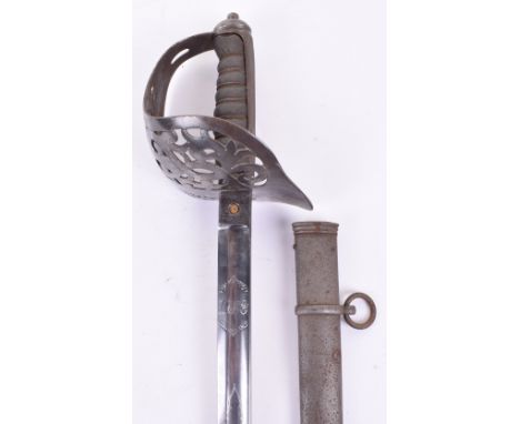 British 1895 Pattern Infantry Officers Sword by Wilkinson Sword, pierced guard with VR cipher to the centre, fish skin grip r