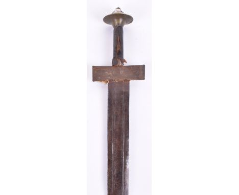 North African Tuareg Sword, 19th century example, double edged blade measures 77 ½ cms, overall length 95cms. No scabbard. 