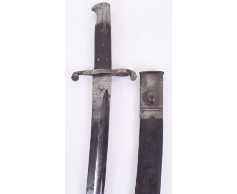 British 1860 Pattern Volunteer Sword Bayonet, black chequered two piece grips with steel pommel, cross guard with muzzle ring