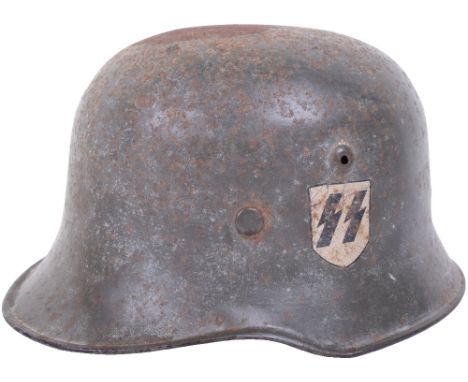 Very Rare Early Waffen-SS Double Decal M-34 Parade Style Helmet, untouched as found example retaining approximately 80% of th