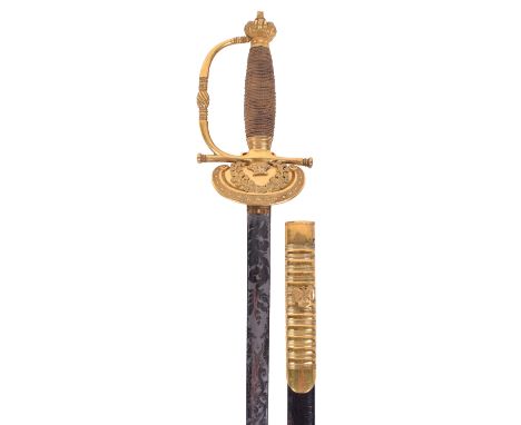 Rare and Fine Quality Victorian Court Sword for a Lieutenant of an Irish County, blade mirror polished and frost etched ‘Buck