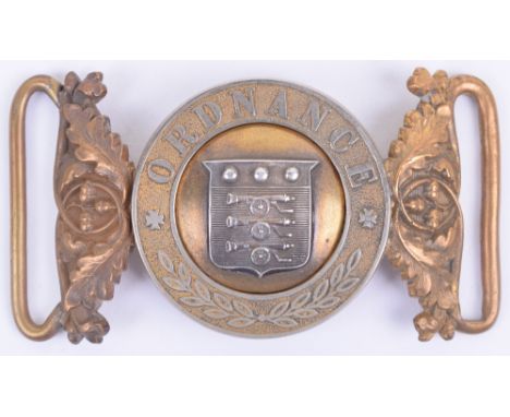 Ordnance Corps Officers Waist Belt Clasp, two piece example with gilt circlet having regimental details in silver and laurel 