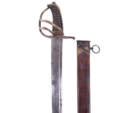 Dutch Naval Boarding Cutlass, broad slightly curved single edge blade etched with crossed anchors, 1795 and foliage on both s