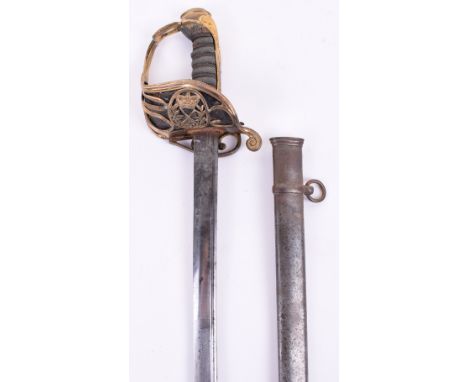 Victorian General Officers Dress Sword, gothic brass hilt with crowned cross batton and sword to the central cartouche. Fish 