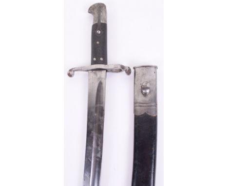 British 1856/60 Pattern Enfield Sword Bayonet, two piece black chequered grips, steel pommel and cross guard with muzzle ring