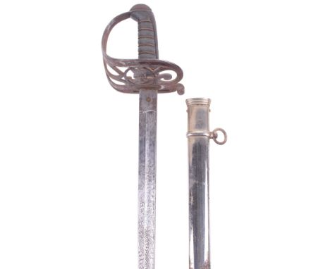 1827 Pattern British Officers Sword of the 8th Cambridgeshire Rifles Volunteers, regulation blade etched with crowned VR ciph