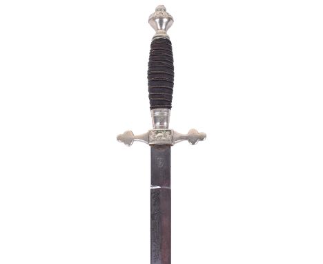 German Fire Officials Dress Dagger, pre-Third Reich period example having black leather grip retaining its wire binding, stee