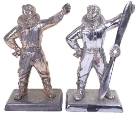 Royal Air Force Cigarette Table Lighter in the Form of a Chrome Figure of a RAF Pilot, standing in full flying clothing holdi