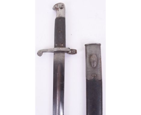 British Mk 1 1874 Martini Henry Rifle Bayonet, black chequered leather grips with four securing rivets to one side and three 