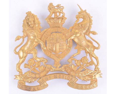 Victorian Royal Army Medical Corps Officers Helmet Plate, fine example of the gilt metal helmet badge in the form of Victoria