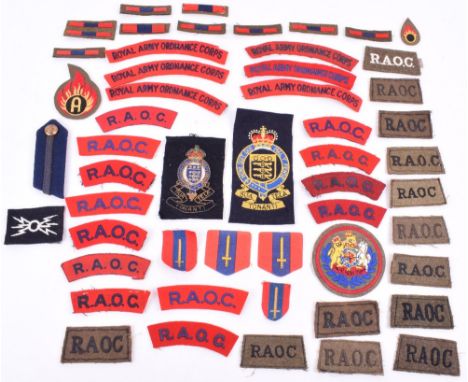 Grouping of Cloth Insignia of the Royal Army Ordnance Corps, consisting of various rank insignia, shoulder titles, formation 