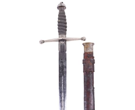 George V Highland Light Infantry Officers Broadsword by Wilkinson Sword, steel cruciform cross guard with fish skin covered g