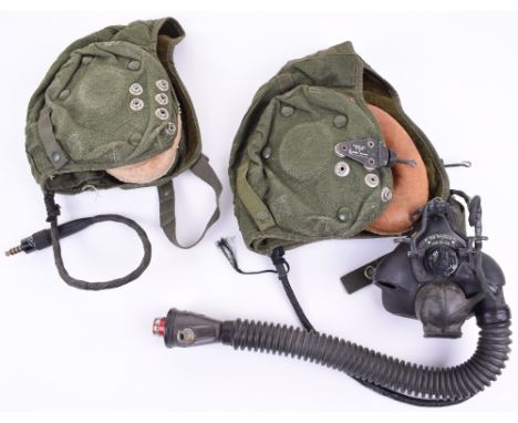 Royal Air Force G-Type Inner Flying Helmet, in green cloth with leather ear pads and earphones to the interior. Complete with