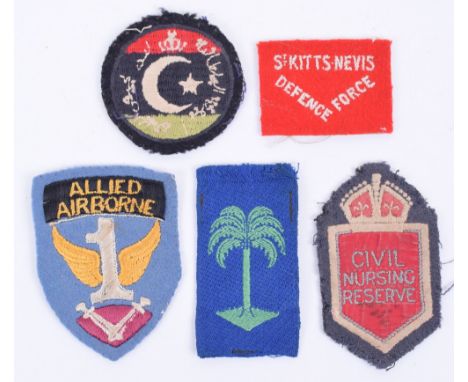 Selection of Cloth Insignia, consisting of British Military Mission Libya formation sign, WW2 Home Front Civil Nursing Reserv