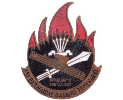 Italian Fascist Enamel Badges, consisting of brass and enamel breast badge for regiment serving during Spanish Civil War “751