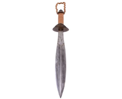 Extremely Rare Great War Trial Pattern Welsh Gunners Fighting Knife, the knife with leaf shaped double edged blade having med