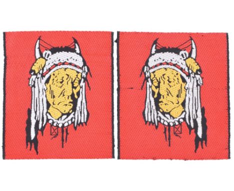 British Army Training Team Canada Cloth Formation Signs, facing pair of woven examples of the North American Indian chiefs he