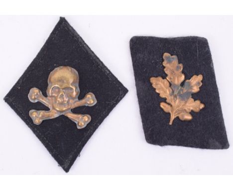 1920’s German Freikorps Insignia, consisting of brass skull and cross bones badge on black cloth diamond, accompanied by a si