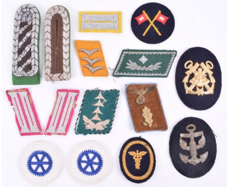Selection of Third Reich Cloth Insignia, including NSDAP Ortsgruppe single collar patch (damage to metal oak leaf), Police en