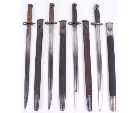 4x British and Colonial 1907 Bayonets, all being untouched examples by Chapman and three by Wilkinson. All complete with scab
