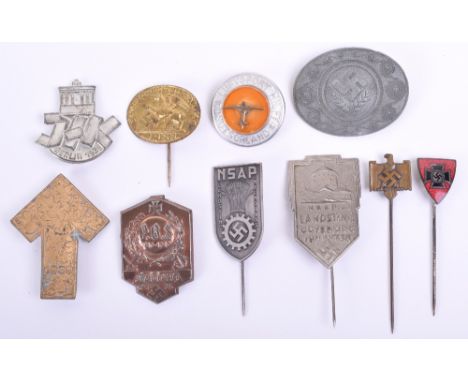 Grouping of Third Reich Rally Badges & Stick Pins, including NSDAP / DAF Malmo 1935 pin badge, 1938 NSDAP Landsting Goteborg 