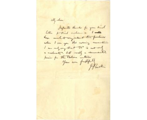 RUSKIN JOHN: (1819-1900) English Critic &amp; Author. A.L.S., J Ruskin, one page, 8vo, n.p., n.d., to an unidentified corresp