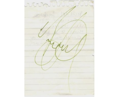 JACKSON MICHAEL: (1958-2009) American Pop Singer. Ink signature ('Michael Jackson') on a 12mo feint ruled page removed from a