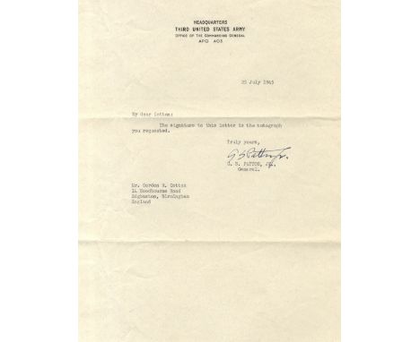 PATTON GEORGE S.: (1885-1945) American General of World War II. Brief T.L.S., G S Patton Jr., one page, 4to, Headquarters, Of