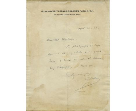 WELLS H. G.: (1866-1946) English Writer of Science Fiction novels. A.L.S., H. G. Wells, one page, 4to, Regent's Park, 21st Ap