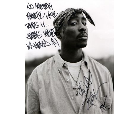 SHAKUR TUPAC: (1971-1996) American Rapper &amp; Musician. An extremely rare signed 8 x 10 photograph, the image depicting 2Pa