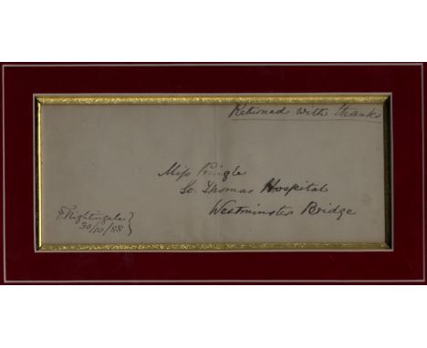 NIGHTINGALE FLORENCE: (1820-1910) British Pioneer of Nursing. Autograph Envelope signed ('F. Nightingale'), addressed in her 