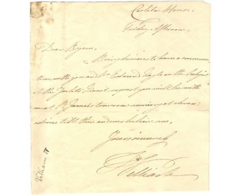 WILLIAM IV: (1765-1837) King of the United Kingdom of Great Britain &amp; Ireland 1830-37. A.L.S., William, one page, 4to (ne