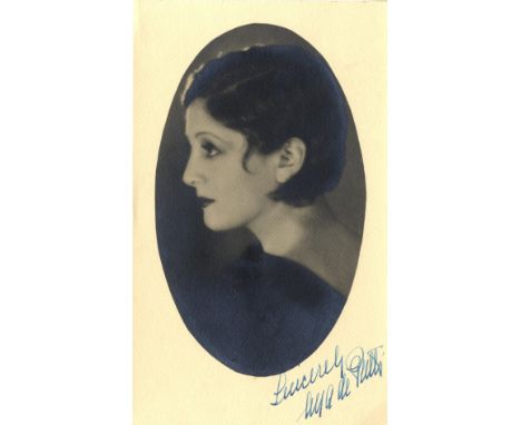 DE PUTTI LYA: (1897-1931) Hungarian Silent Film Actress. Vintage signed sepia 5 x 8 photograph, the oval image depicting the 