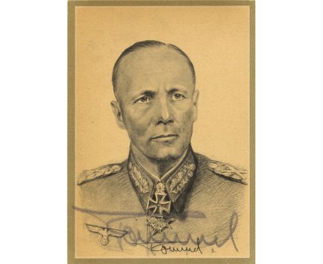 ROMMEL ERWIN: (1891-1944) German Field Marshal of World War II. Vintage signed sepia 4 x 6 postcard, being a reproduction of 