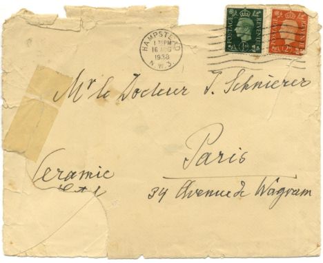 FREUD SIGMUND: (1856-1939) Austrian Psychiatrist. Autograph Envelope, unsigned, addressed in Freud's hand in bold fountain pe
